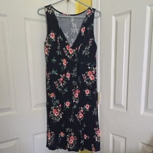 St. John's Bay Navy Floral V-Neck Sleeveless Dress